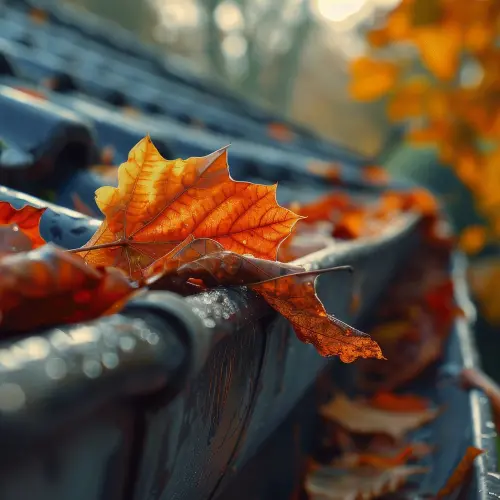 Leaves in a Residential Gutter in the Fall